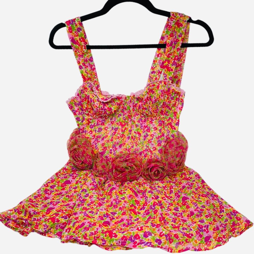 SOLD - For Love & Lemons Layton  Pink Rose Mini Medium Dress NEW NWT - Picture 11 of 13
